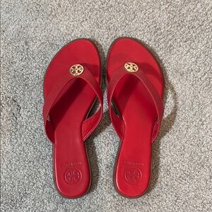 Tory Burch Red Sandals with Gold Logo Medallion